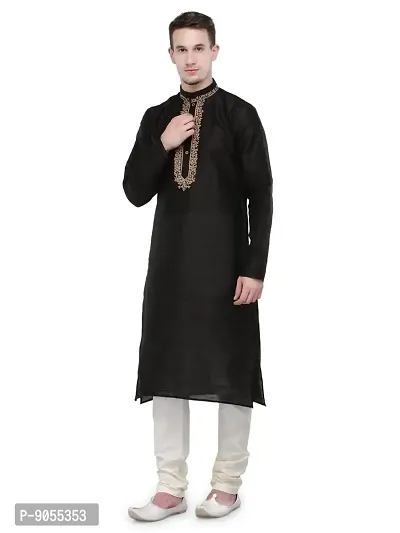 Rg Designers Men's Black Self Design Full Sleeves Kurta Pyjama Set-thumb2