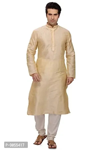 R VASUDEV Solid Art Silk Self Design Kurta Churidhar set for mens-thumb3