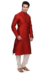 R VASUDEV Solid Art Silk Self Design Kurta Churidhar set for mens-thumb2