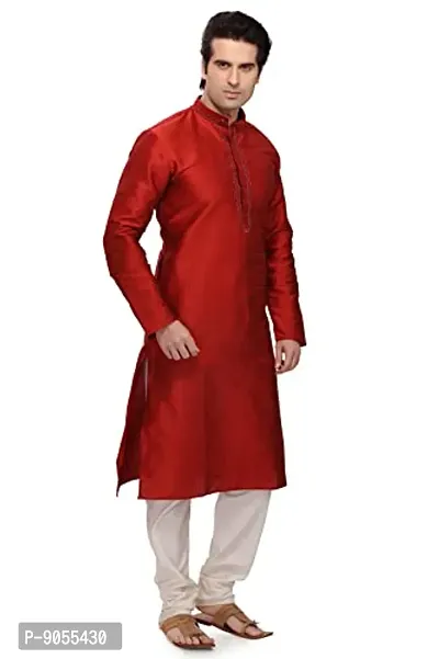 R VASUDEV Solid Art Silk Self Design Kurta Churidhar set for mens-thumb3