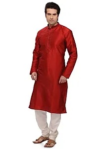 R VASUDEV Solid Art Silk Self Design Kurta Churidhar set for mens-thumb3