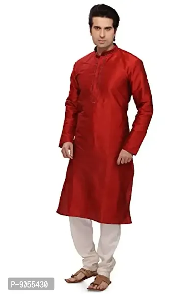 R VASUDEV Solid Art Silk Self Design Kurta Churidhar set for mens-thumb4