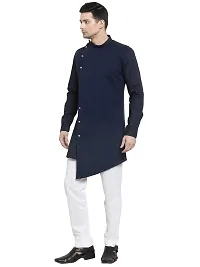 RG Designers Cotton Full Sleeve Navy Blue Cross Stitch Kurta With White Churidar For Men-thumb3