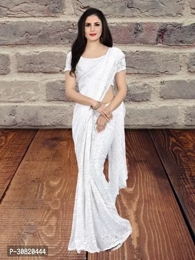 Elegant White Net Embellished Saree With Blouse Piece For Women-thumb0