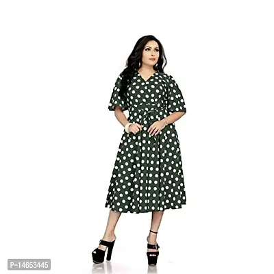 Fancy A-LINE Digital Printed Dress for Women (Small, Dark Green)-thumb0
