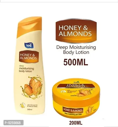 yhi 500 ml body lotion and one yash 200 ml honey almond cream pack of 2