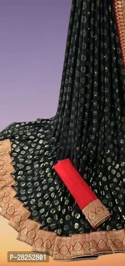 Beautiful Black Lycra Blend Zari Woven Women Saree with Separate Blouse Piece