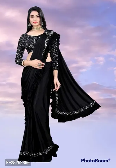 Beautiful Black Lycra Blend Sequinned Women Saree with Separate Blouse Piece-thumb0