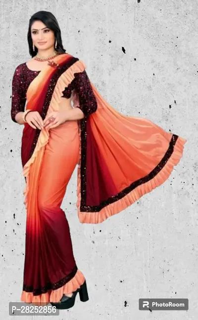 Beautiful Orange Italian Silk Sequinned Women Saree with Separate Blouse-thumb0