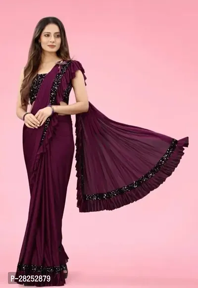 Beautiful Lavender Lycra Blend Sequinned Women Saree with Separate Blouse Piece-thumb0