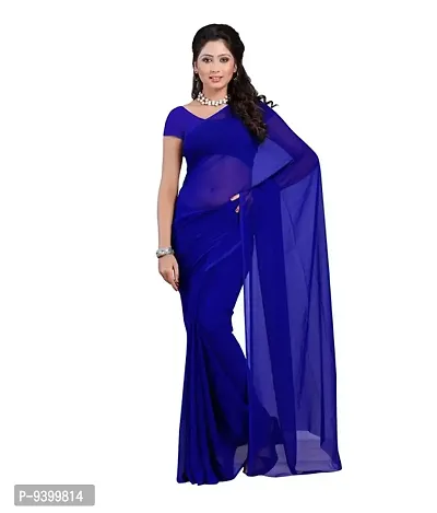 FANCYNINE Women's Plain Weave Georgette Saree With Blouse Piece (1S2592S195_Blue)