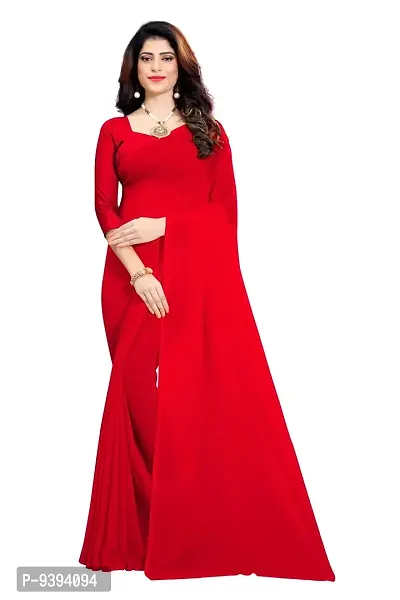 FANCY NINE Red Georgette Casual Wear Dyed Saree With Unstiched Blouse-thumb0