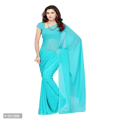 Turquoise Georgette Casual Wear Plain Dyed Saree With Unstitched Blouse-thumb0