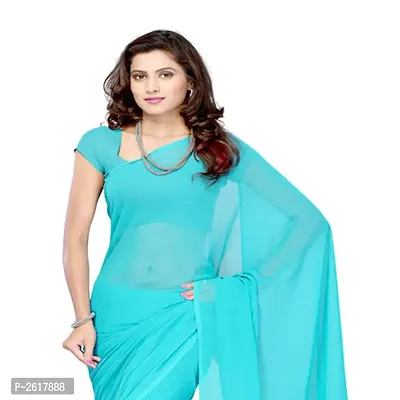 Turquoise Georgette Casual Wear Plain Dyed Saree With Unstitched Blouse-thumb2