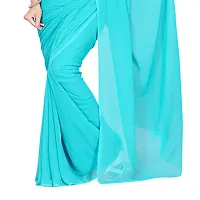 Turquoise Georgette Casual Wear Plain Dyed Saree With Unstitched Blouse-thumb2