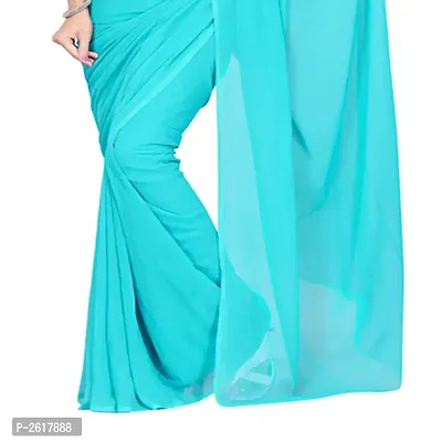 Turquoise Georgette Casual Wear Plain Dyed Saree With Unstitched Blouse-thumb3