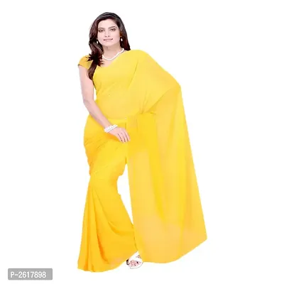 Gold Georgette Casual Wear Dyed Saree With Unstitched Blouse-thumb0