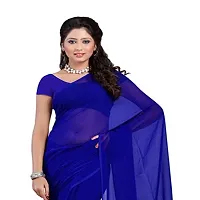 Royal blue Georgette Casual Wear Dyed Saree With Unstitched Blouse-thumb1