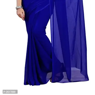 Royal blue Georgette Casual Wear Dyed Saree With Unstitched Blouse-thumb3