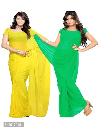 Combo of 2 Sarees  Yellow  Lime green Georgette Dyed Saree with unstiched blouse-thumb0