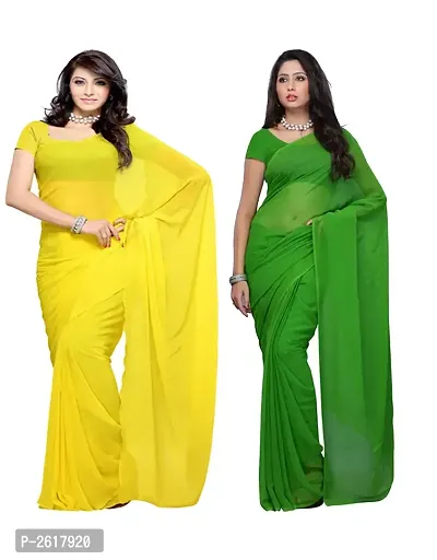 Combo of 2 Sarees  Yellow  Mehandi Green Georgette Dyed Saree with unstiched blouse
