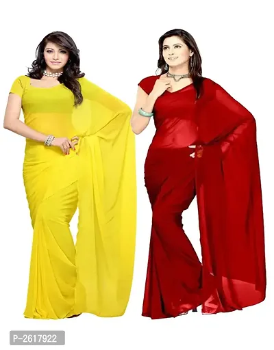Combo of 2 Saree Yellow  Crimson Georgette Dyed Saree with Unstiched Blouse