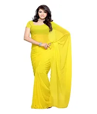 Yellow  Forest green Georgette Dyed Saree With Unstitched Blouse-thumb1