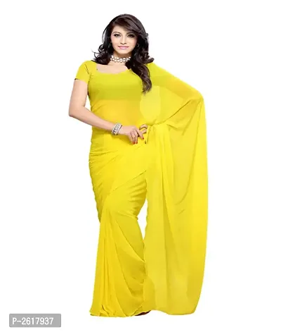 Yellow  Royal Blue Georgette Dyed Saree With Unstitched Blouse-thumb2