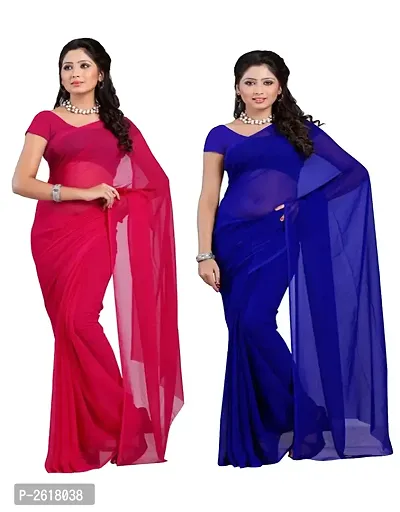 Combo Of 2 Sarees Tomato  Royal Blue Georgette Dyed Saree with Unstiched Blouse-thumb0