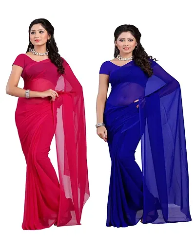 Combo Of 2 Sarees Georgette Dyed Saree with Unstiched Blouse