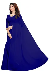 FANCY NINE Blue Georgette Casual Wear Dyed Saree With Unstiched Blouse-thumb1