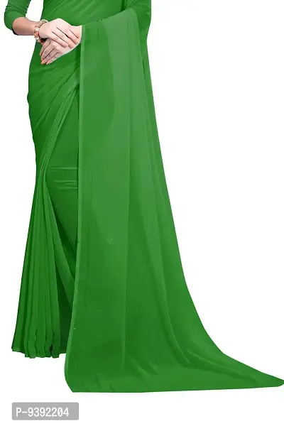 FANCY NINE Green Georgette Casual Wear Dyed Saree With Unstiched Blouse-thumb4