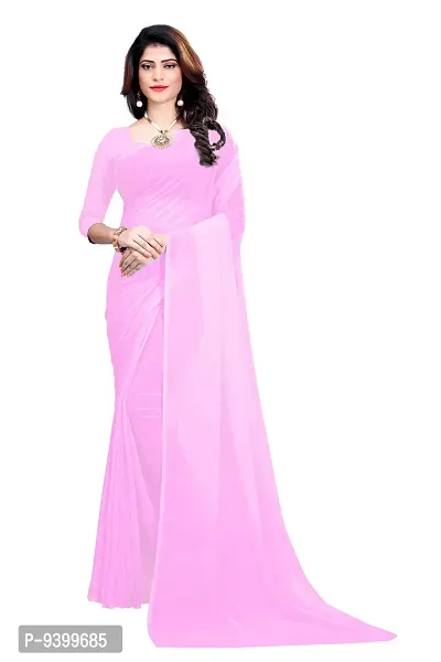 FANCY NINE light_baby_pink Georgette Casual Wear Dyed Saree With Unstiched Blouse