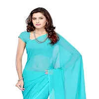 FANCYNINE Women's Georgette Casual Wear Plain Dyed Saree with Blouse (1S2574S156, Medium Turquoise)-thumb1