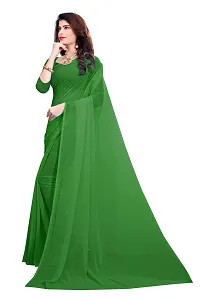 FANCY NINE Green Georgette Casual Wear Dyed Saree With Unstiched Blouse-thumb1