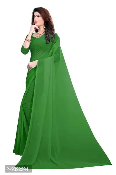 FANCY NINE Green Georgette Casual Wear Dyed Saree With Unstiched Blouse-thumb2