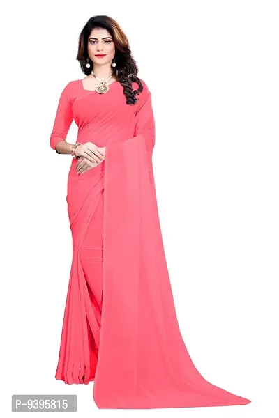 FANCY NINE Baby_pink Georgette Casual Wear Dyed Saree With Unstiched Blouse-thumb0