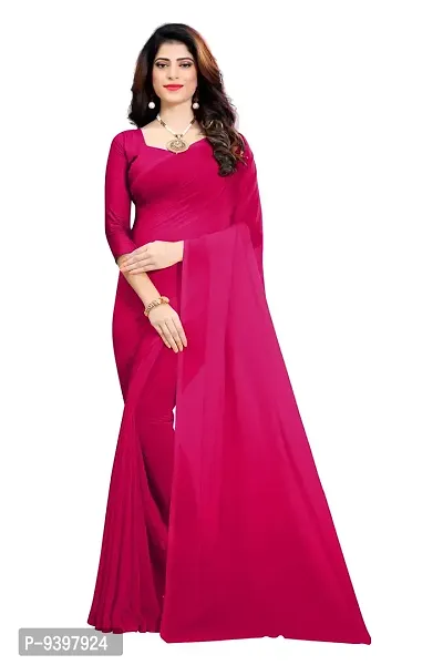 FANCY NINE Dark_pink Georgette Casual Wear Dyed Saree With Unstiched Blouse