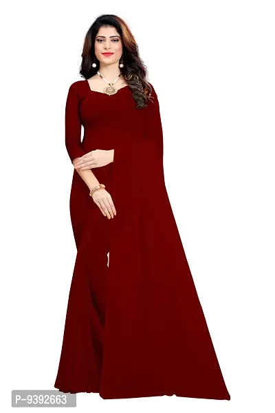 FANCY NINE Maroon Georgette Casual Wear Dyed Saree With Unstiched Blouse