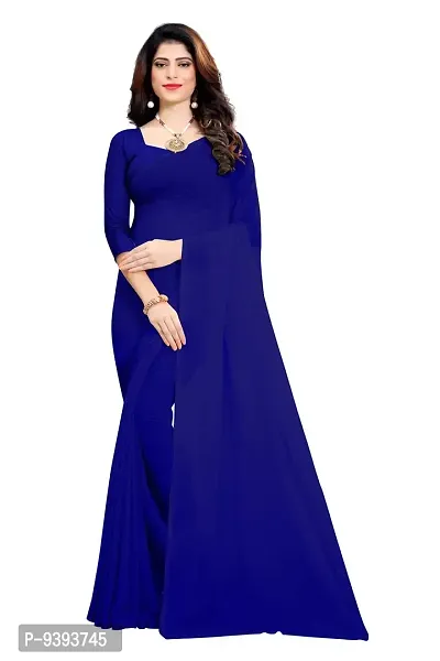 FANCY NINE Blue Georgette Casual Wear Dyed Saree With Unstiched Blouse