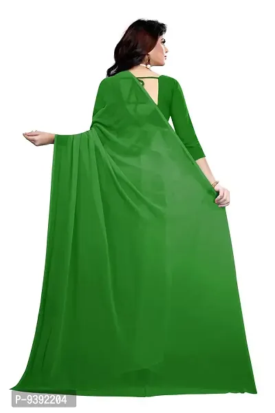 FANCY NINE Green Georgette Casual Wear Dyed Saree With Unstiched Blouse-thumb3