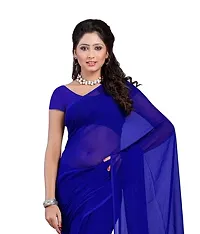 FANCYNINE Women's Plain Weave Georgette Saree With Blouse Piece (1S2592S195_Blue)-thumb1