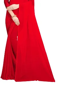 FANCY NINE Red Georgette Casual Wear Dyed Saree With Unstiched Blouse-thumb3