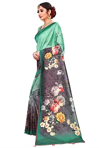 FANCYNINE Women's Floral Zara Silk Saree With Blouse Piece |Green & Blue-thumb1