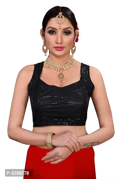 FANCYNINE Women's Georgette Saree with Black Full Stitched Blouse | Red-thumb4