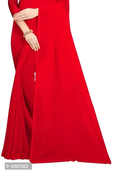 FANCY NINE Red Georgette Casual Wear Dyed Saree With Unstiched Blouse-thumb4