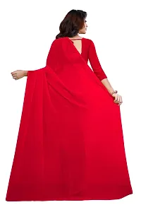 FANCY NINE Red Georgette Casual Wear Dyed Saree With Unstiched Blouse-thumb2