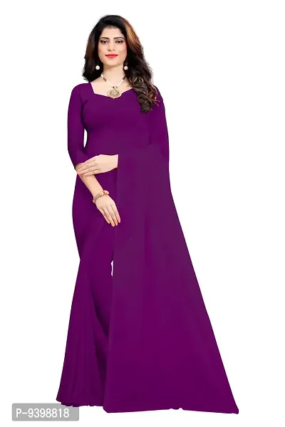 FANCY NINE Dark_purple Georgette Casual Wear Dyed Saree With Unstiched Blouse