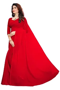 FANCY NINE Red Georgette Casual Wear Dyed Saree With Unstiched Blouse-thumb1