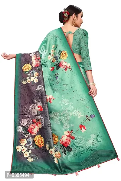 FANCYNINE Green & Blue Women's Floral Zara Silk Saree With Blouse Piece-thumb4
